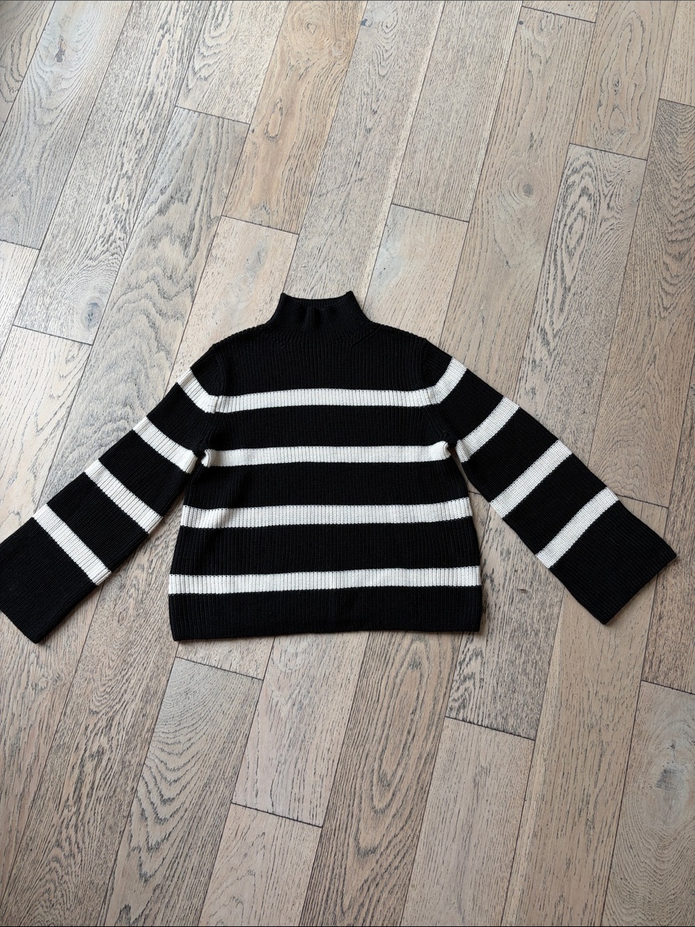 Banana Republic Merino Blend Black & White Striped Turtleneck Sweater